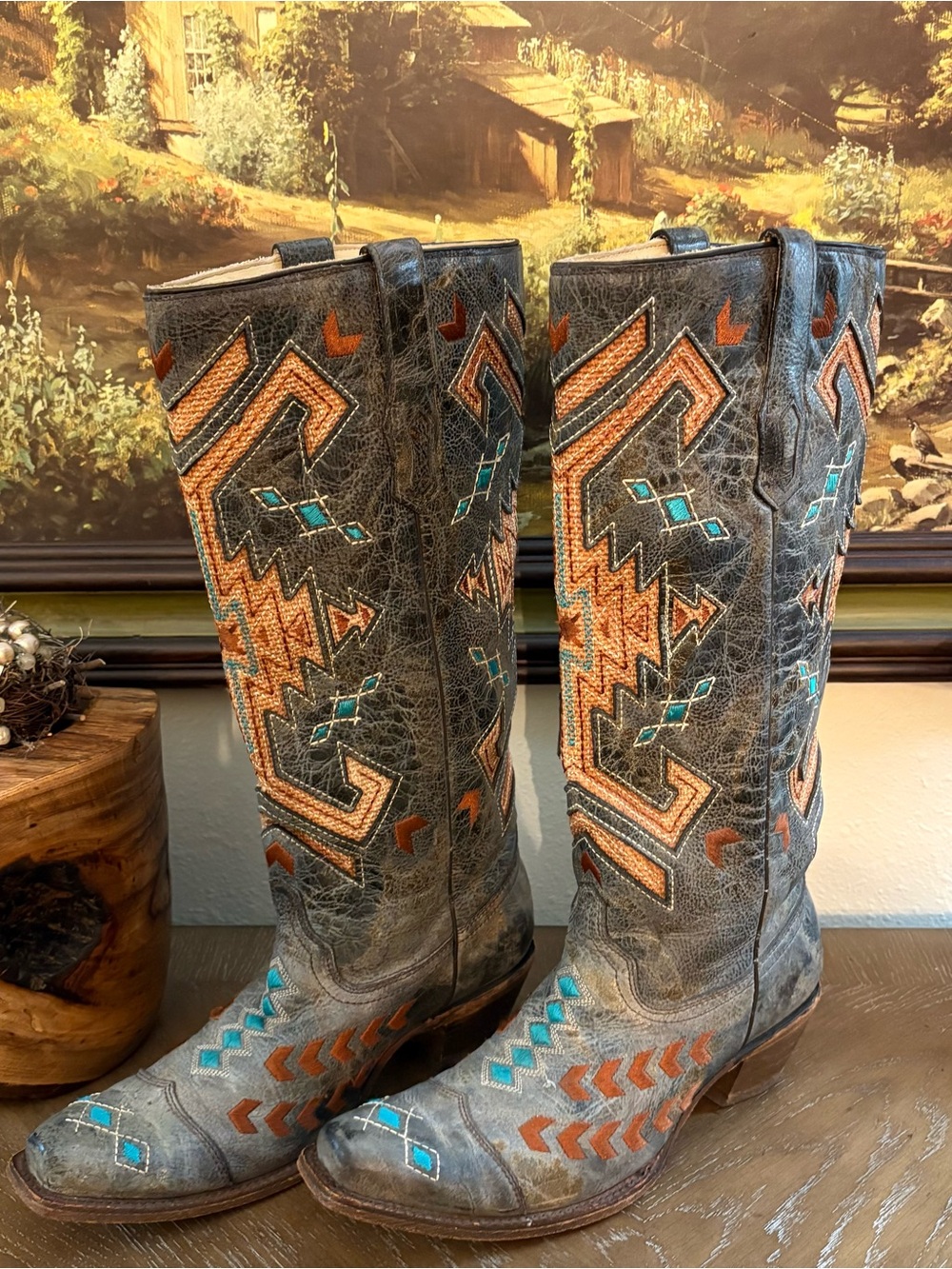 Corral Boots Southwestern Embroidered Grey & Turquoise Western Boots 
0608